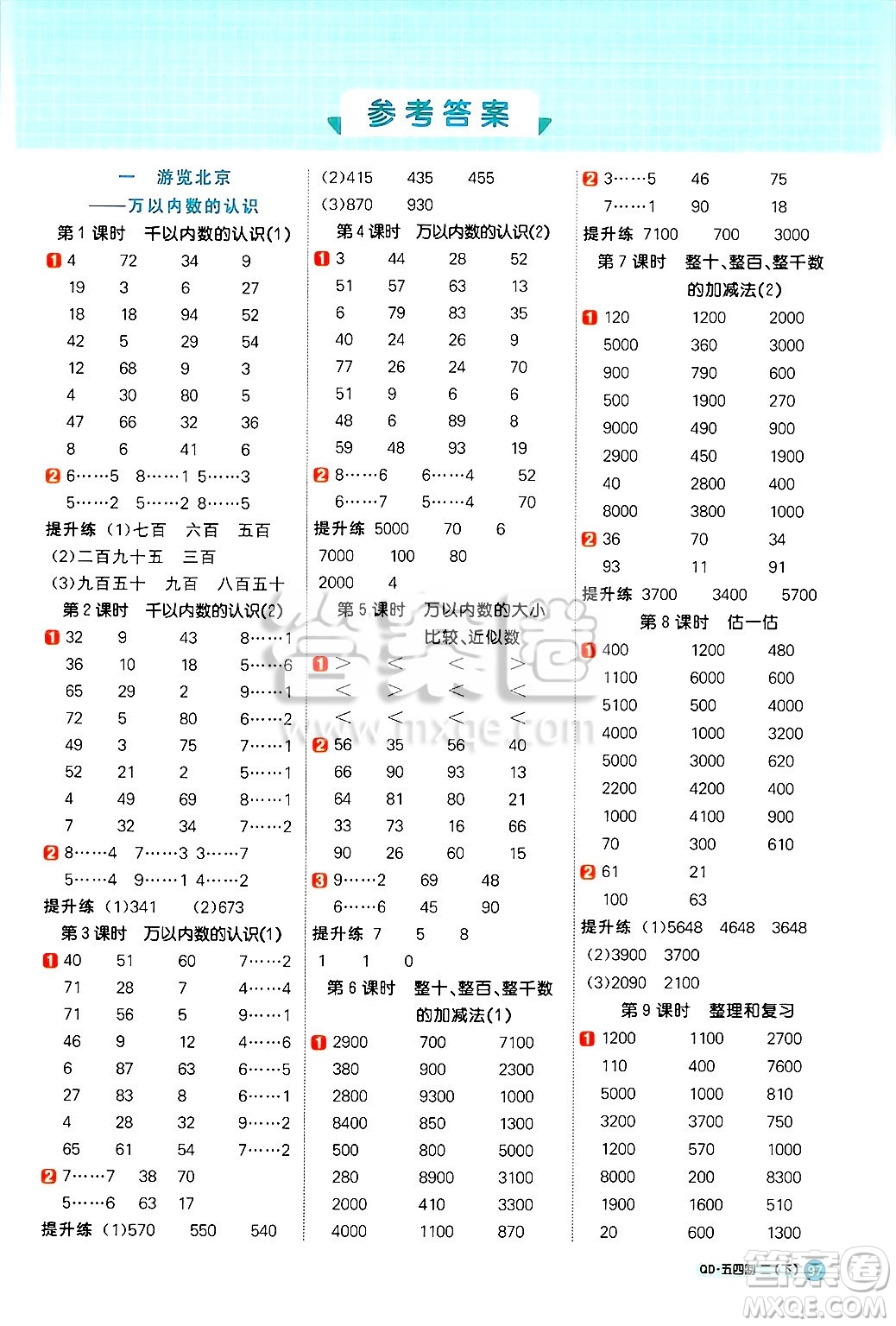 江西教育出版社2025年春陽光同學(xué)計算小達(dá)人二年級數(shù)學(xué)下冊青島版五四制答案