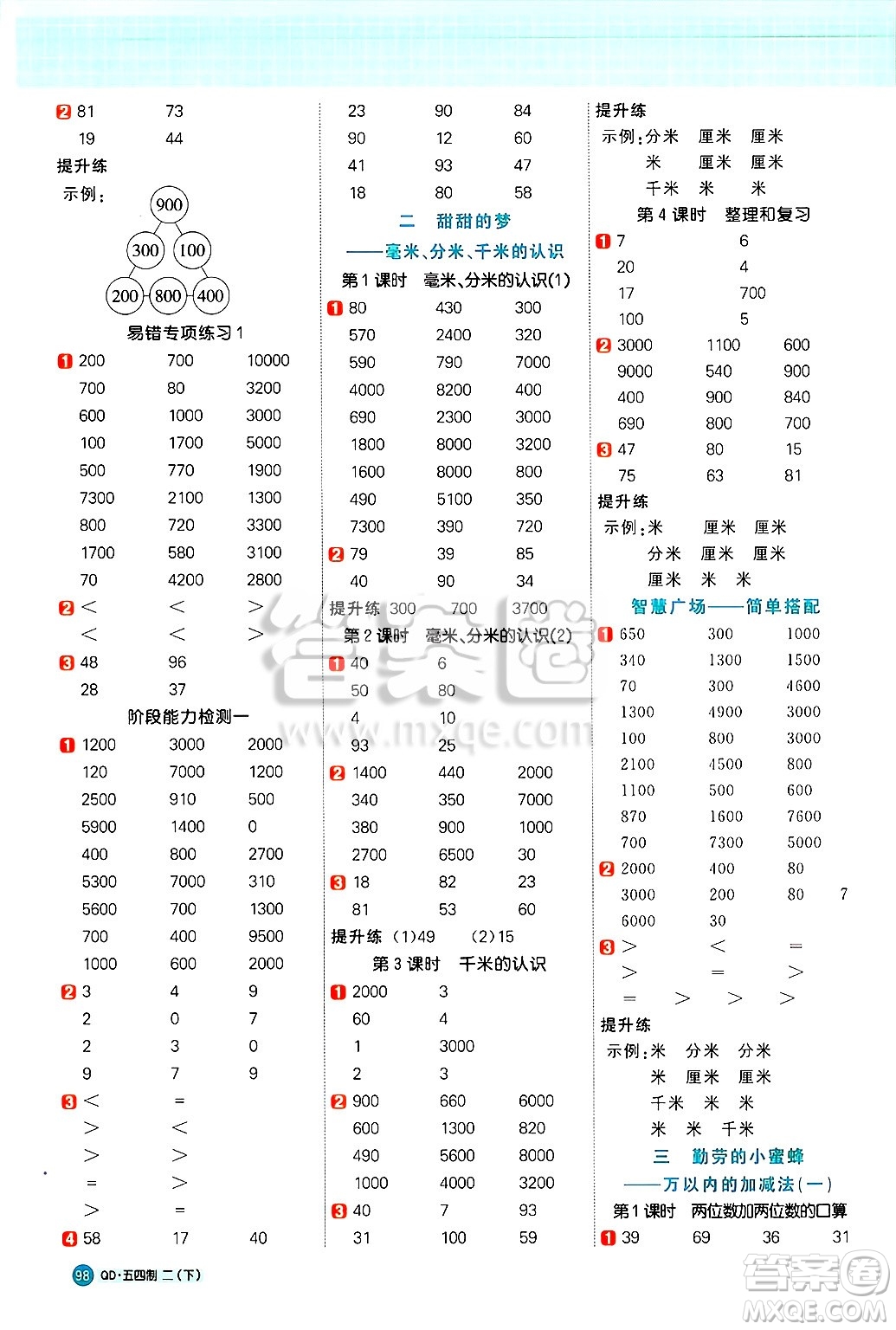 江西教育出版社2025年春陽光同學(xué)計算小達(dá)人二年級數(shù)學(xué)下冊青島版五四制答案