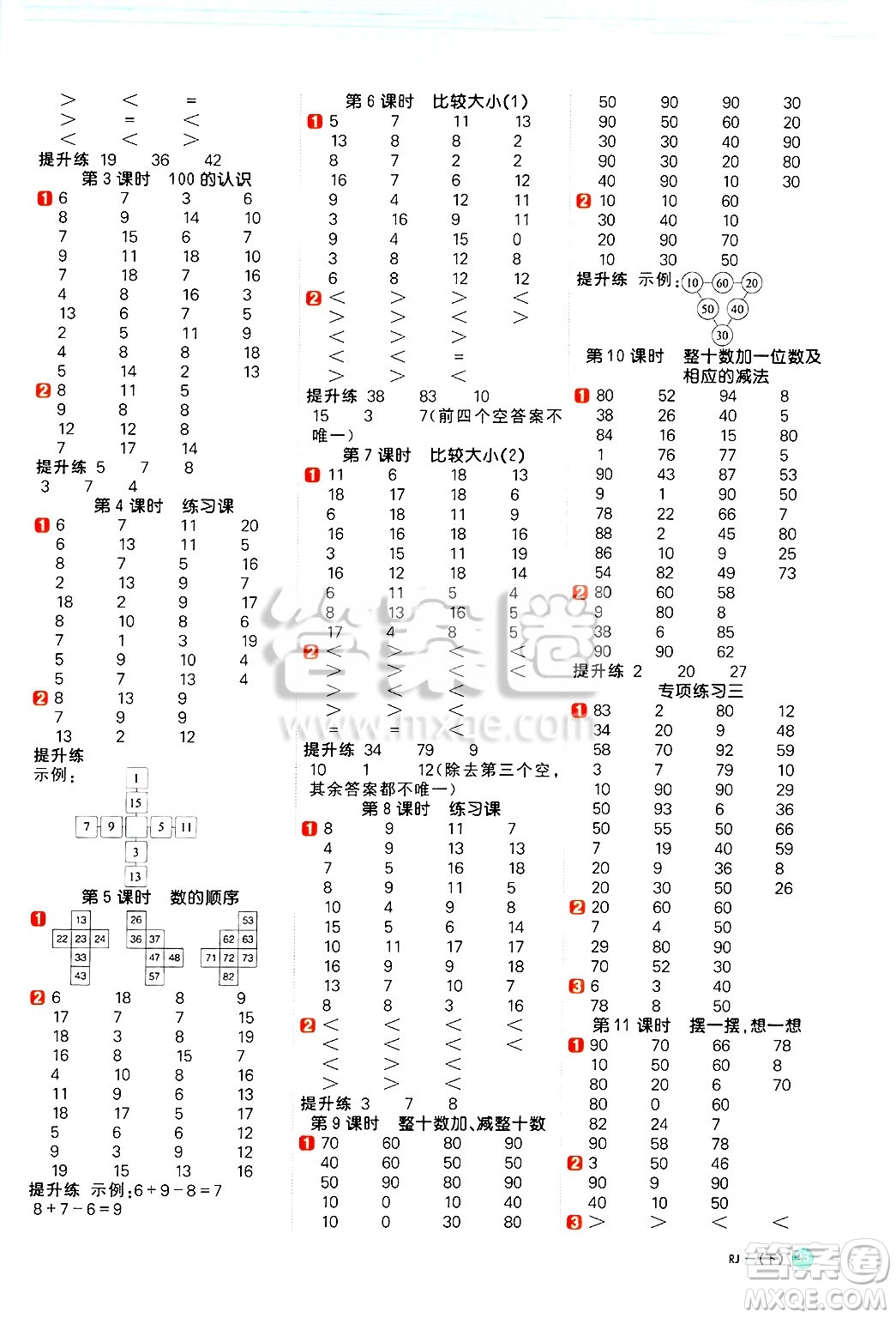 江西教育出版社2025年春陽光同學(xué)計(jì)算小達(dá)人一年級數(shù)學(xué)下冊人教版答案