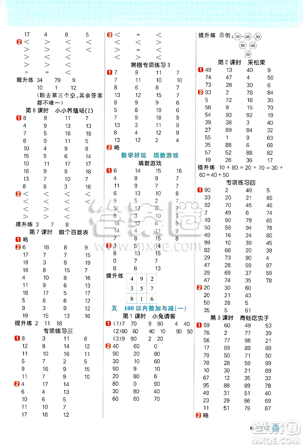 江西教育出版社2025年春陽光同學(xué)計(jì)算小達(dá)人一年級數(shù)學(xué)下冊北師大版四川專版答案