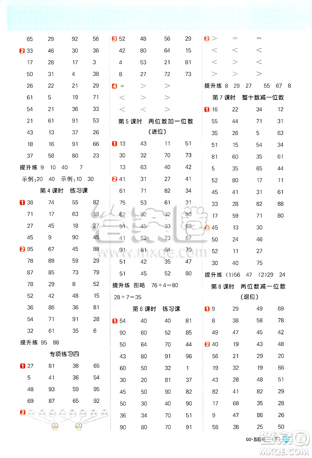 江西教育出版社2025年春陽光同學(xué)計(jì)算小達(dá)人一年級(jí)數(shù)學(xué)下冊(cè)青島版答案