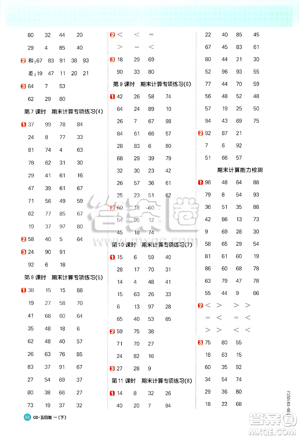 江西教育出版社2025年春陽光同學(xué)計(jì)算小達(dá)人一年級(jí)數(shù)學(xué)下冊(cè)青島版答案