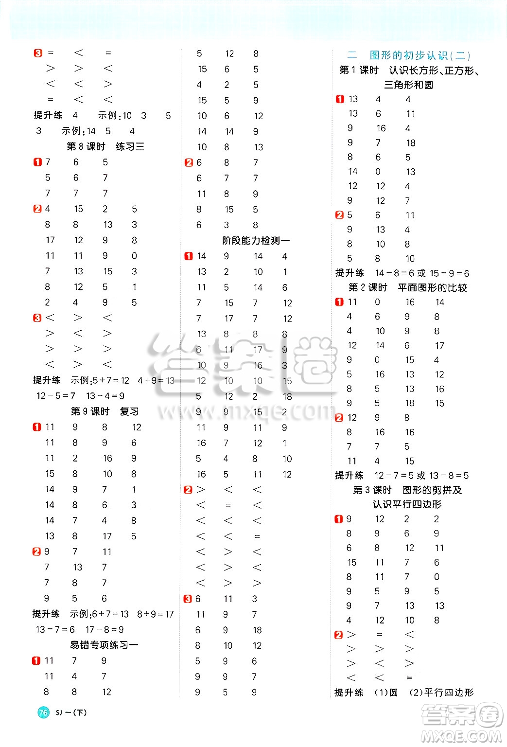 江西教育出版社2025年春陽(yáng)光同學(xué)計(jì)算小達(dá)人一年級(jí)數(shù)學(xué)下冊(cè)蘇教版山西專版答案
