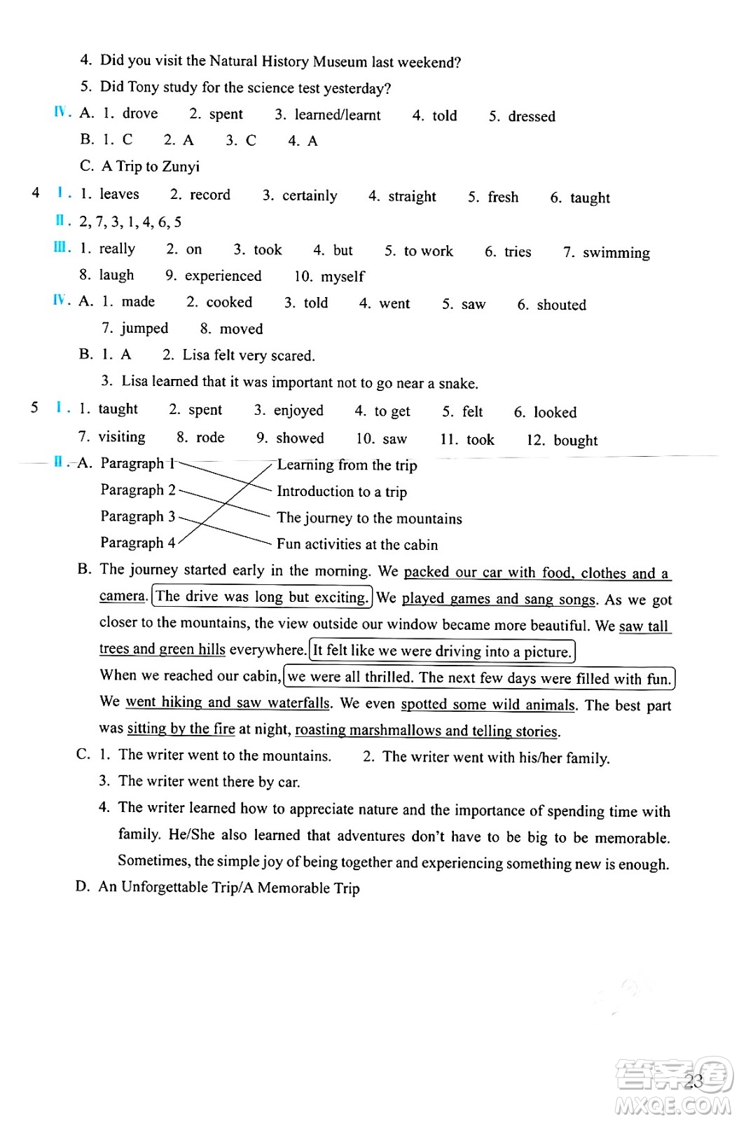 浙江教育出版社2025年春英語(yǔ)作業(yè)本七年級(jí)英語(yǔ)下冊(cè)人教版答案