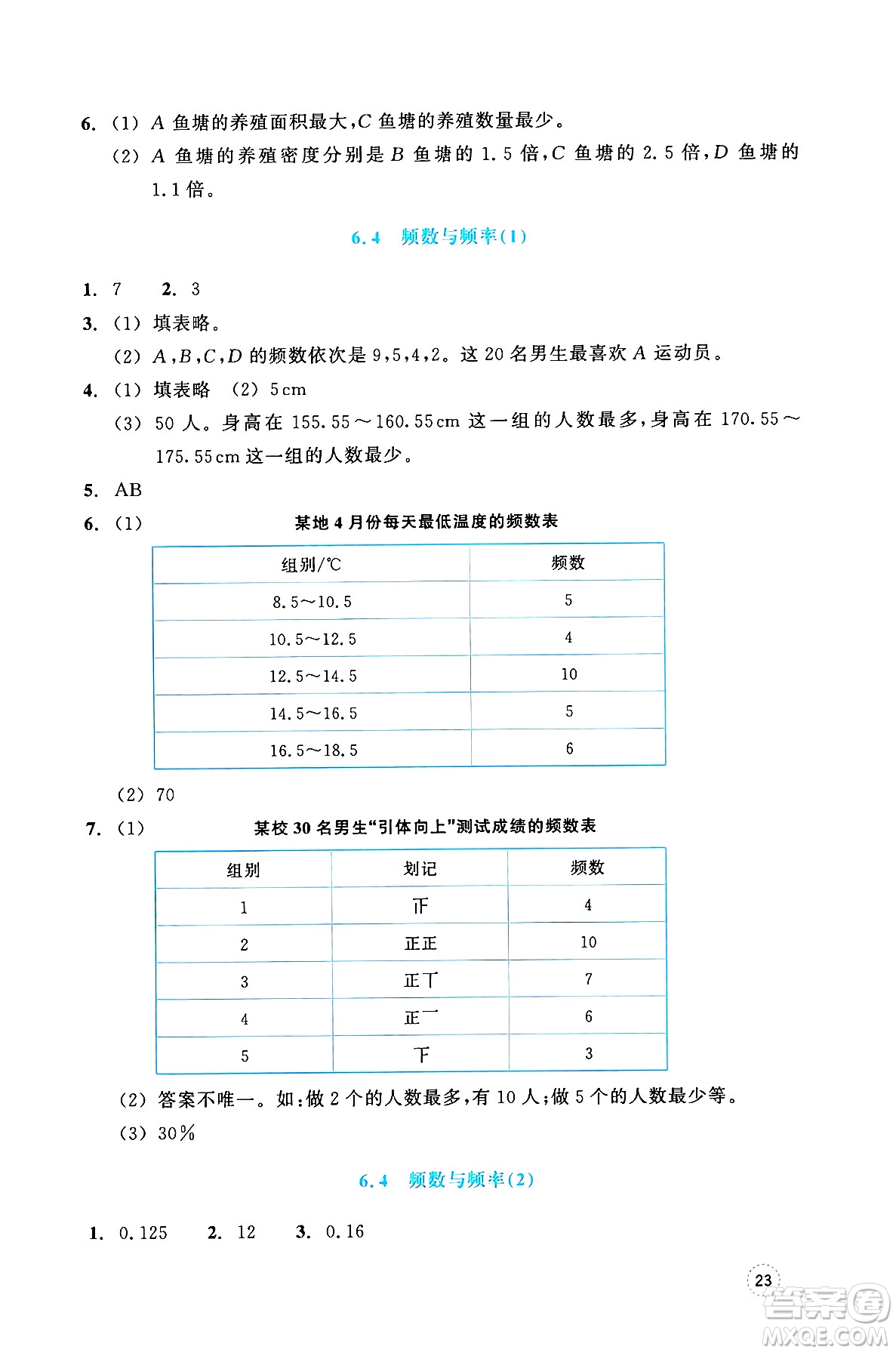 浙江教育出版社2025年春數(shù)學(xué)作業(yè)本七年級數(shù)學(xué)下冊通用版答案