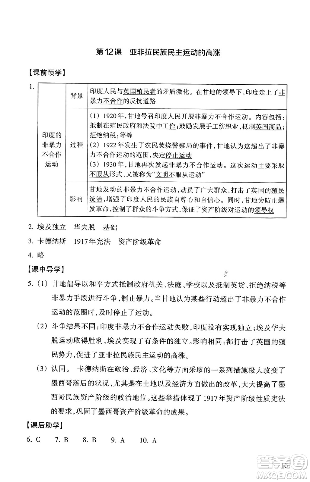 浙江教育出版社2025年春歷史與社會作業(yè)本九年級歷史下冊通用版答案