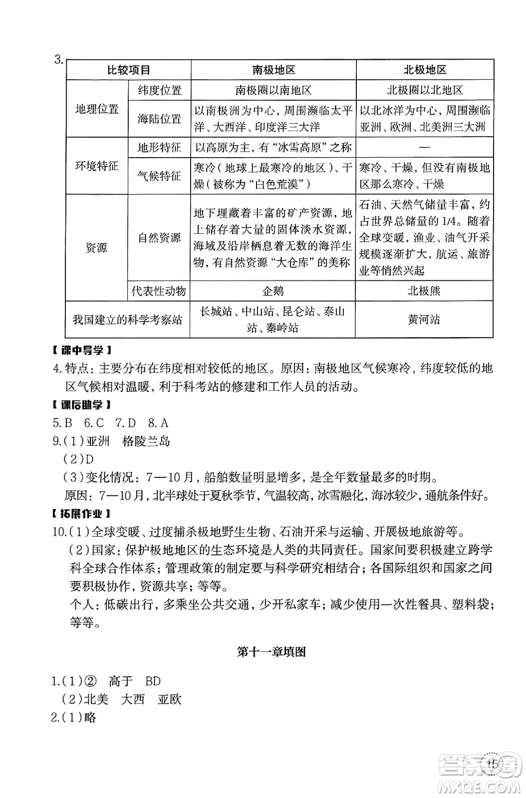 浙江教育出版社2025年春地理作業(yè)本七年級(jí)地理下冊(cè)通用版答案