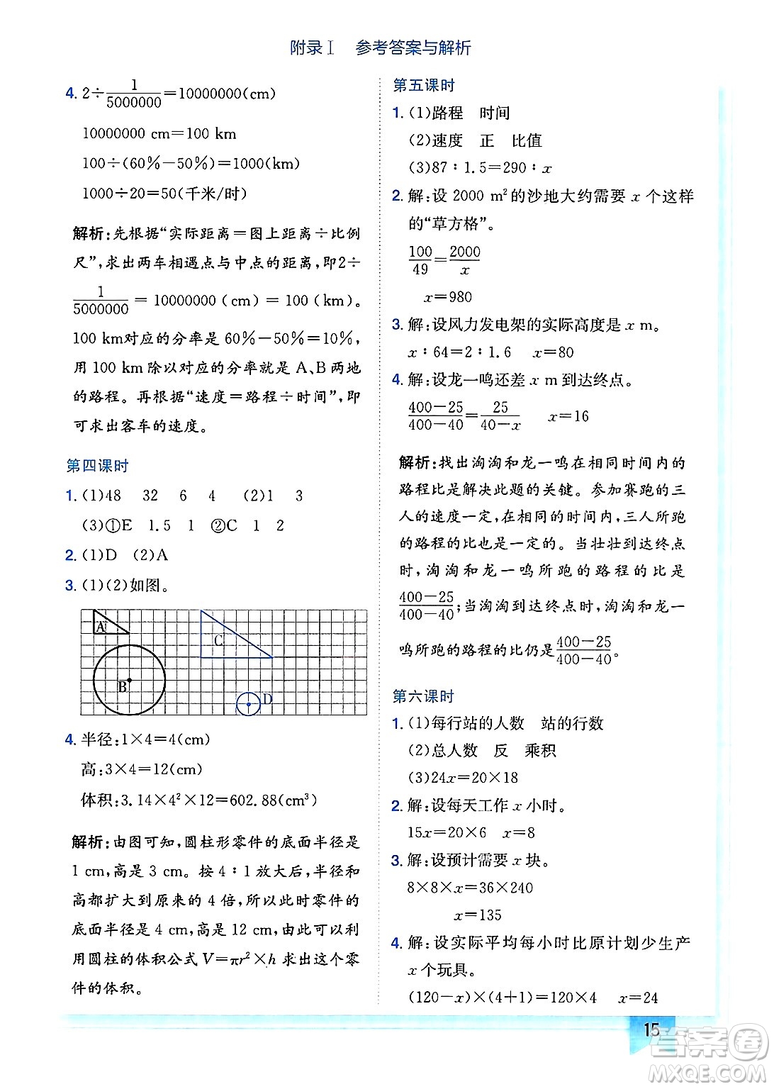 龍門書局2025年春黃岡小狀元作業(yè)本六年級數(shù)學(xué)下冊人教版廣東專版答案