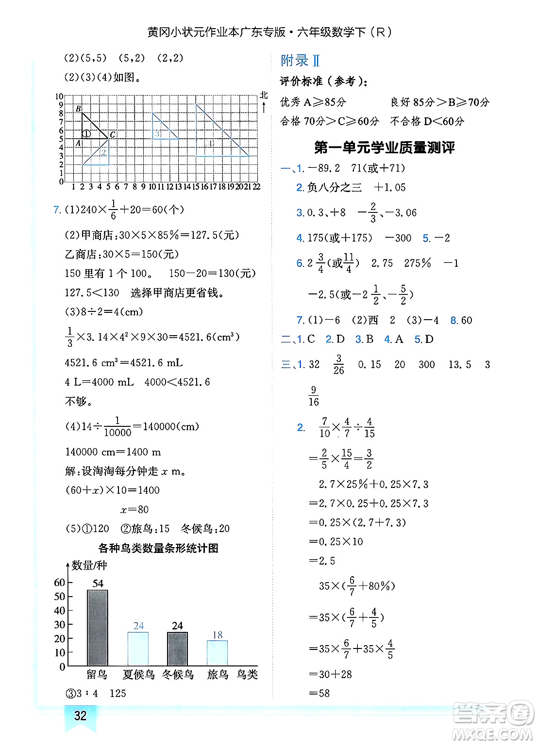 龍門書局2025年春黃岡小狀元作業(yè)本六年級數(shù)學(xué)下冊人教版廣東專版答案