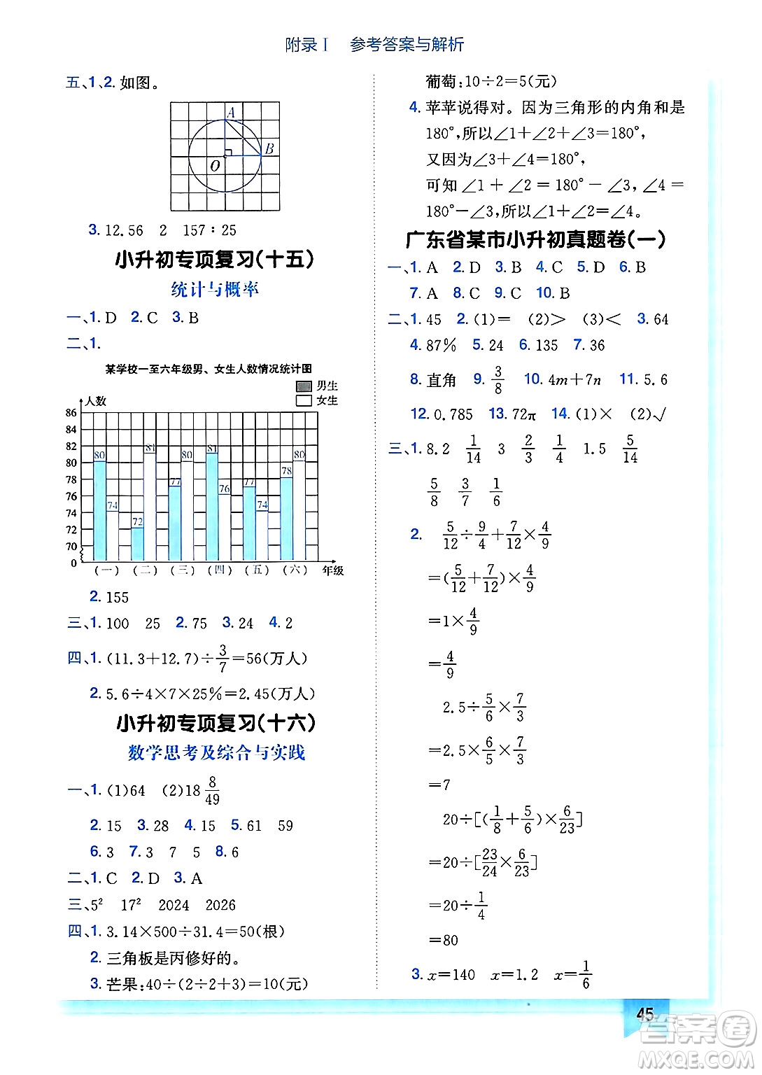 龍門書局2025年春黃岡小狀元作業(yè)本六年級數(shù)學(xué)下冊人教版廣東專版答案