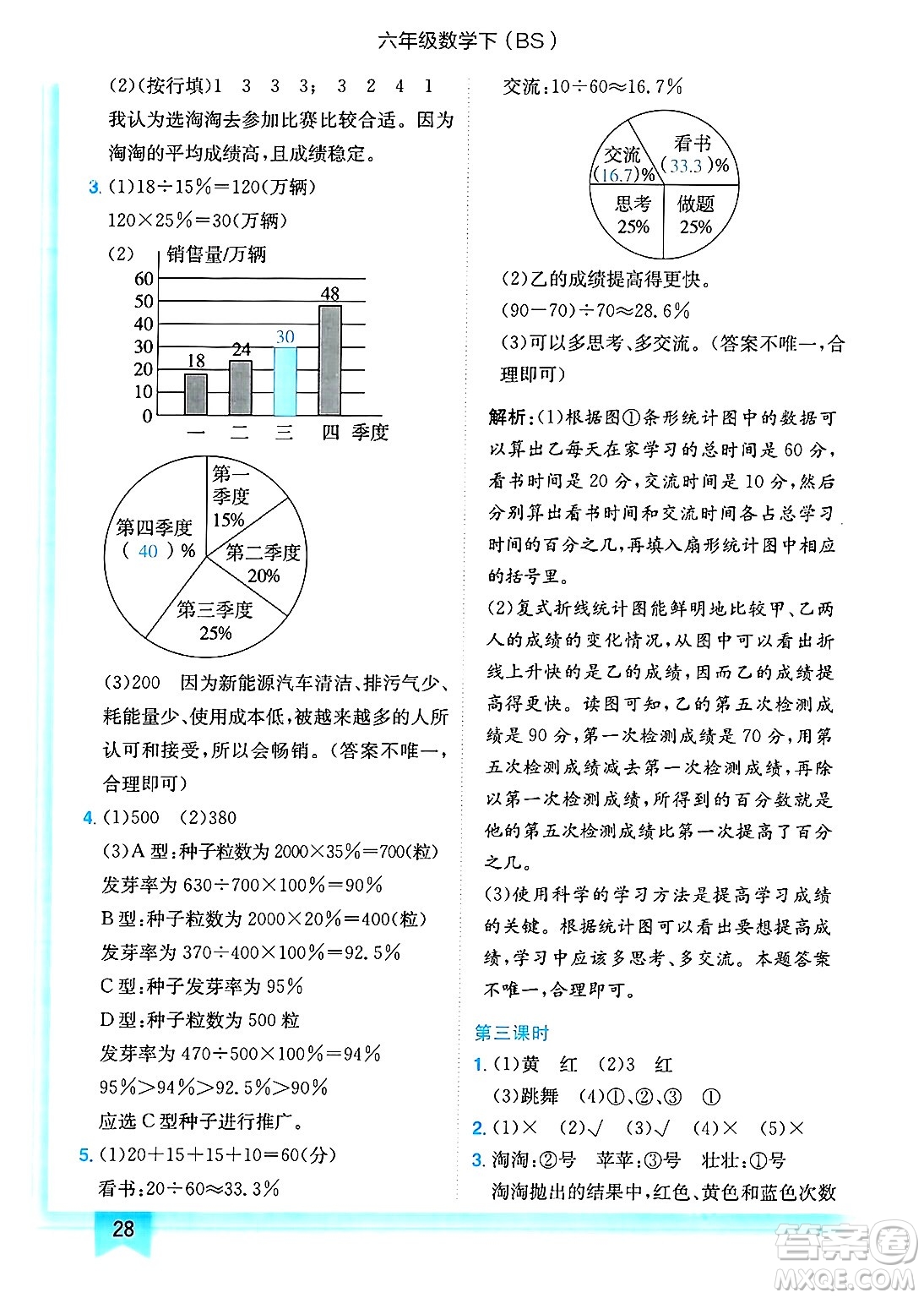 龍門書局2025年春黃岡小狀元作業(yè)本六年級(jí)數(shù)學(xué)下冊(cè)北師大版答案
