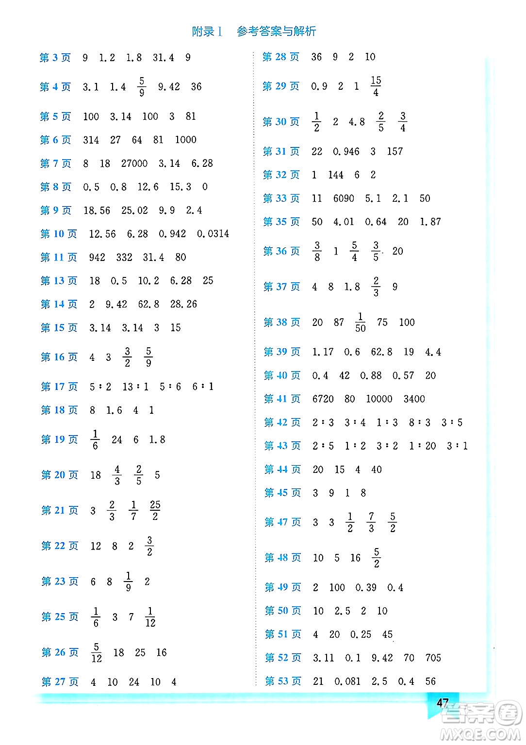 龍門書局2025年春黃岡小狀元作業(yè)本六年級(jí)數(shù)學(xué)下冊(cè)北師大版答案