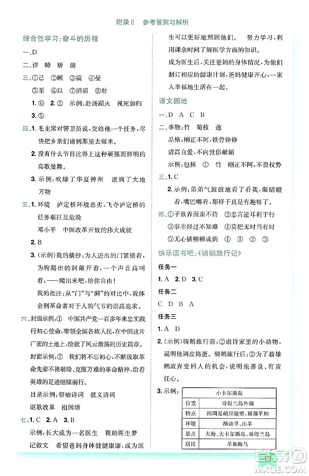 龍門書局2025年春黃岡小狀元作業(yè)本六年級語文下冊人教版廣東專版答案