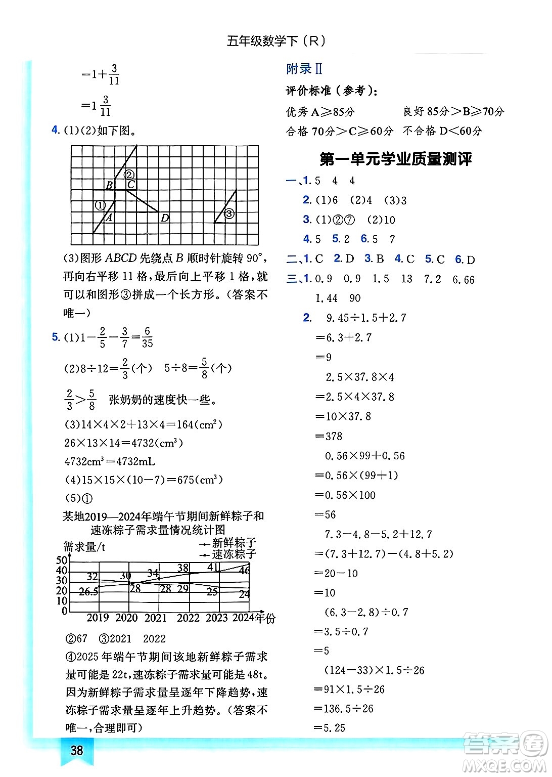龍門書局2025年春黃岡小狀元作業(yè)本五年級數(shù)學(xué)下冊人教版答案
