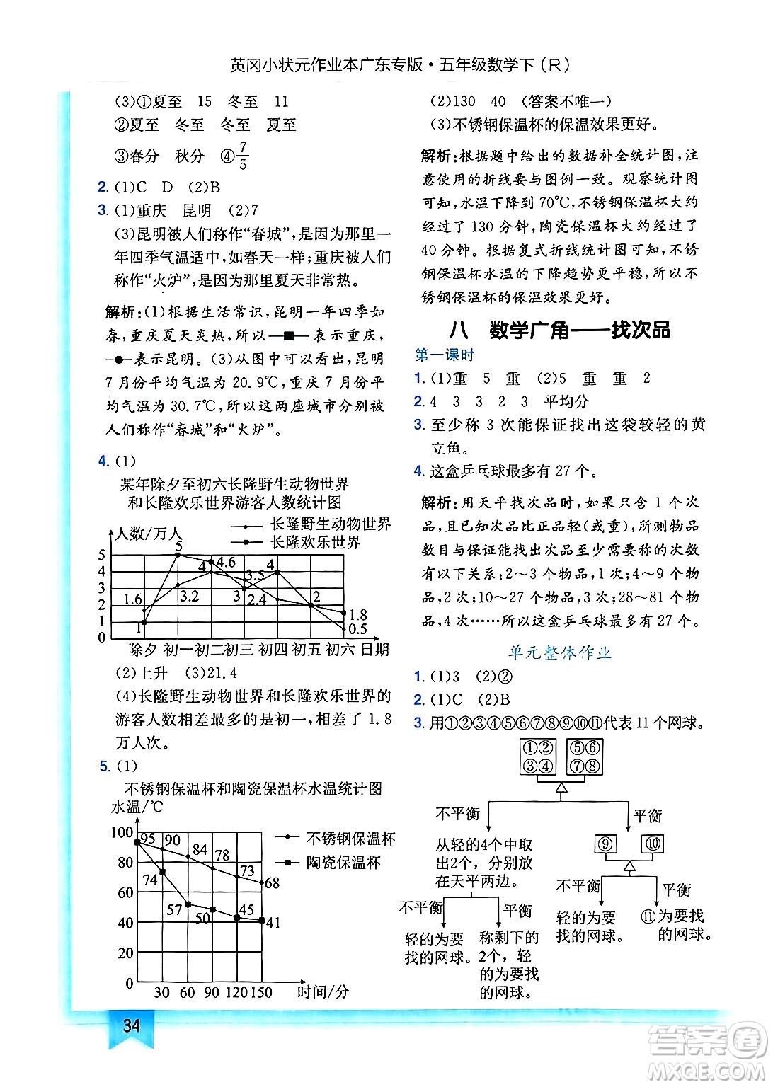 龍門書局2025年春黃岡小狀元作業(yè)本五年級(jí)數(shù)學(xué)下冊(cè)人教版廣東專版答案