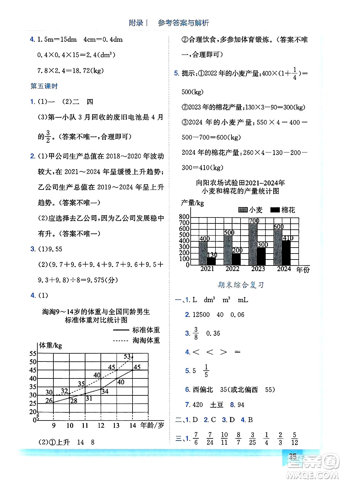 龍門書局2025年春黃岡小狀元作業(yè)本五年級(jí)數(shù)學(xué)下冊(cè)北師大版廣東專版答案