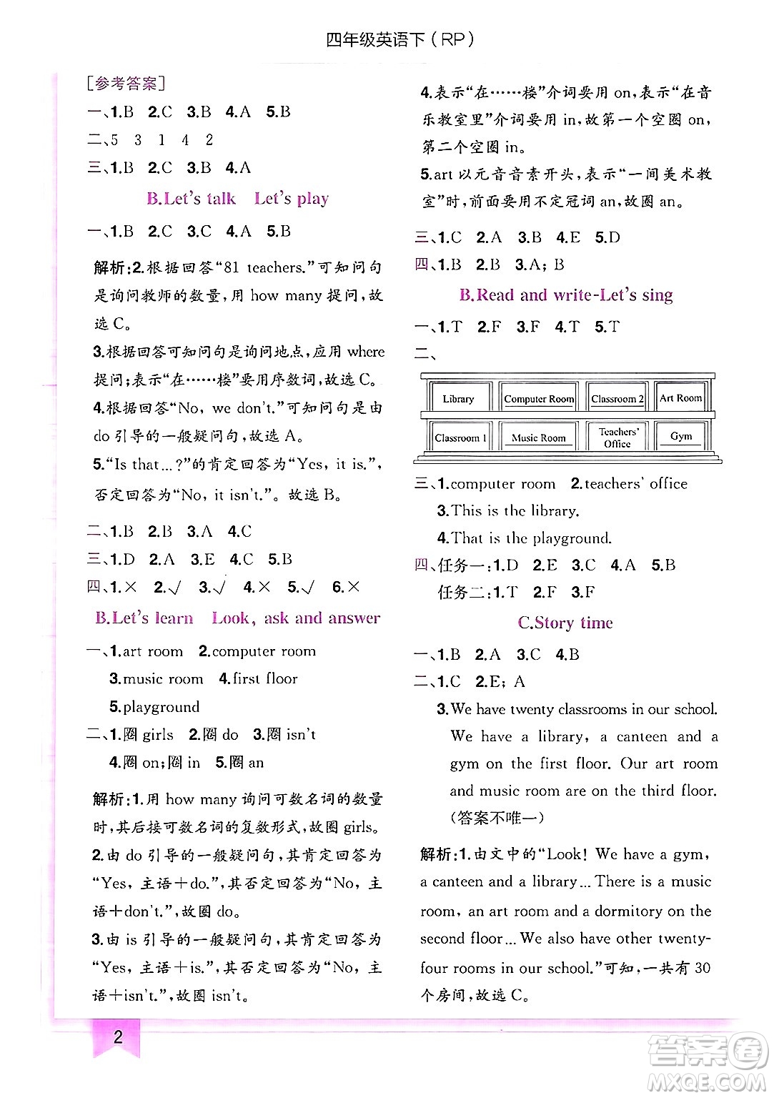 龍門書局2025年春黃岡小狀元作業(yè)本四年級(jí)英語(yǔ)下冊(cè)人教PEP版答案