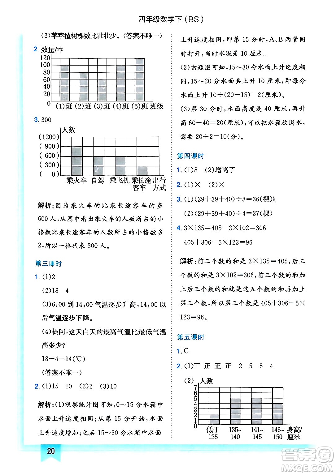 龍門書局2025年春黃岡小狀元作業(yè)本四年級數(shù)學(xué)下冊北師大版答案