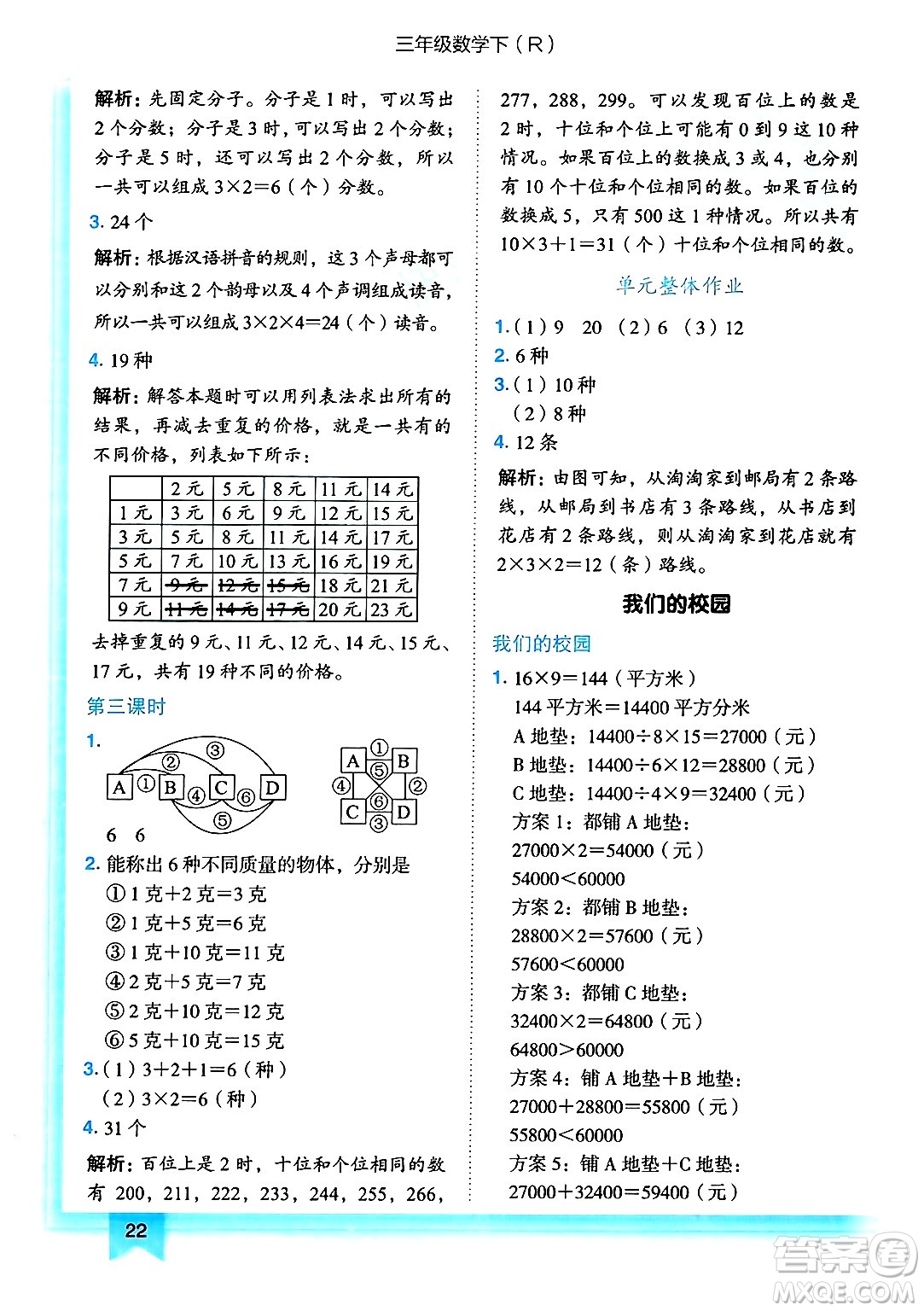 龍門書局2025年春黃岡小狀元作業(yè)本三年級(jí)數(shù)學(xué)下冊(cè)人教版答案