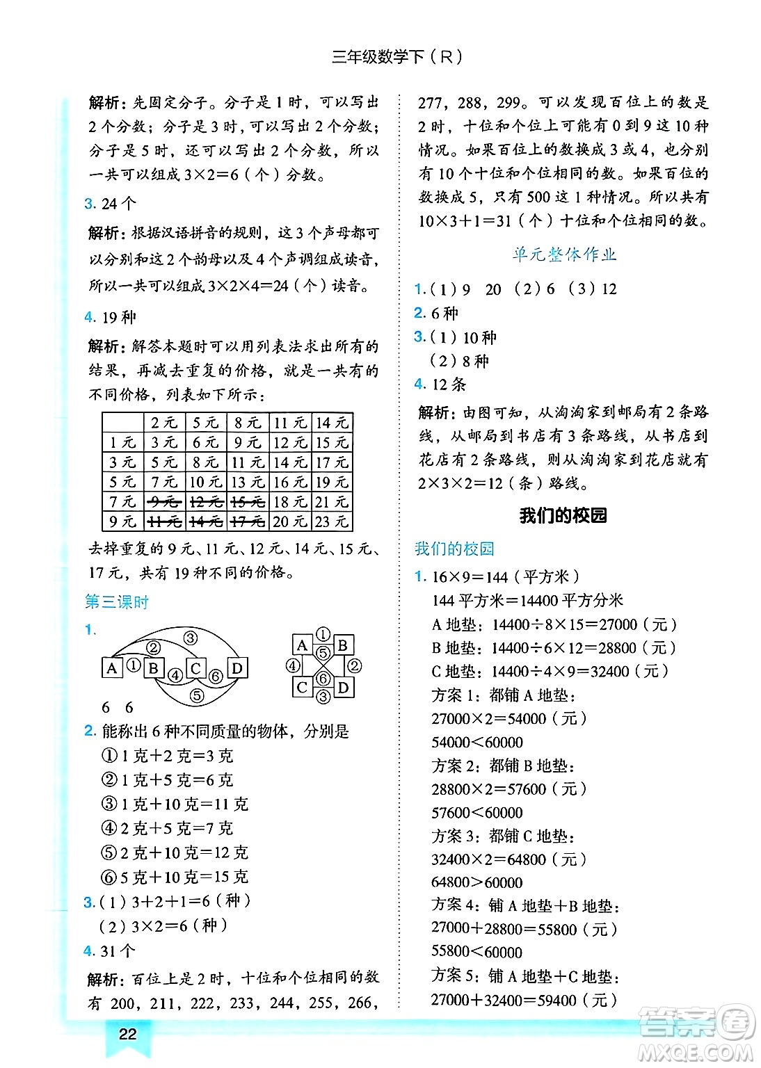 龍門書局2025年春黃岡小狀元作業(yè)本三年級數(shù)學(xué)下冊人教版浙江專版答案