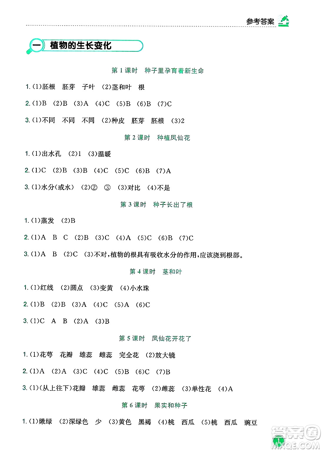 龍門書局2025年春黃岡小狀元作業(yè)本四年級科學(xué)下冊教科版答案