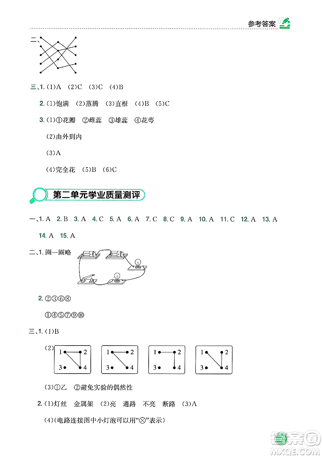 龍門書局2025年春黃岡小狀元作業(yè)本四年級科學(xué)下冊教科版答案