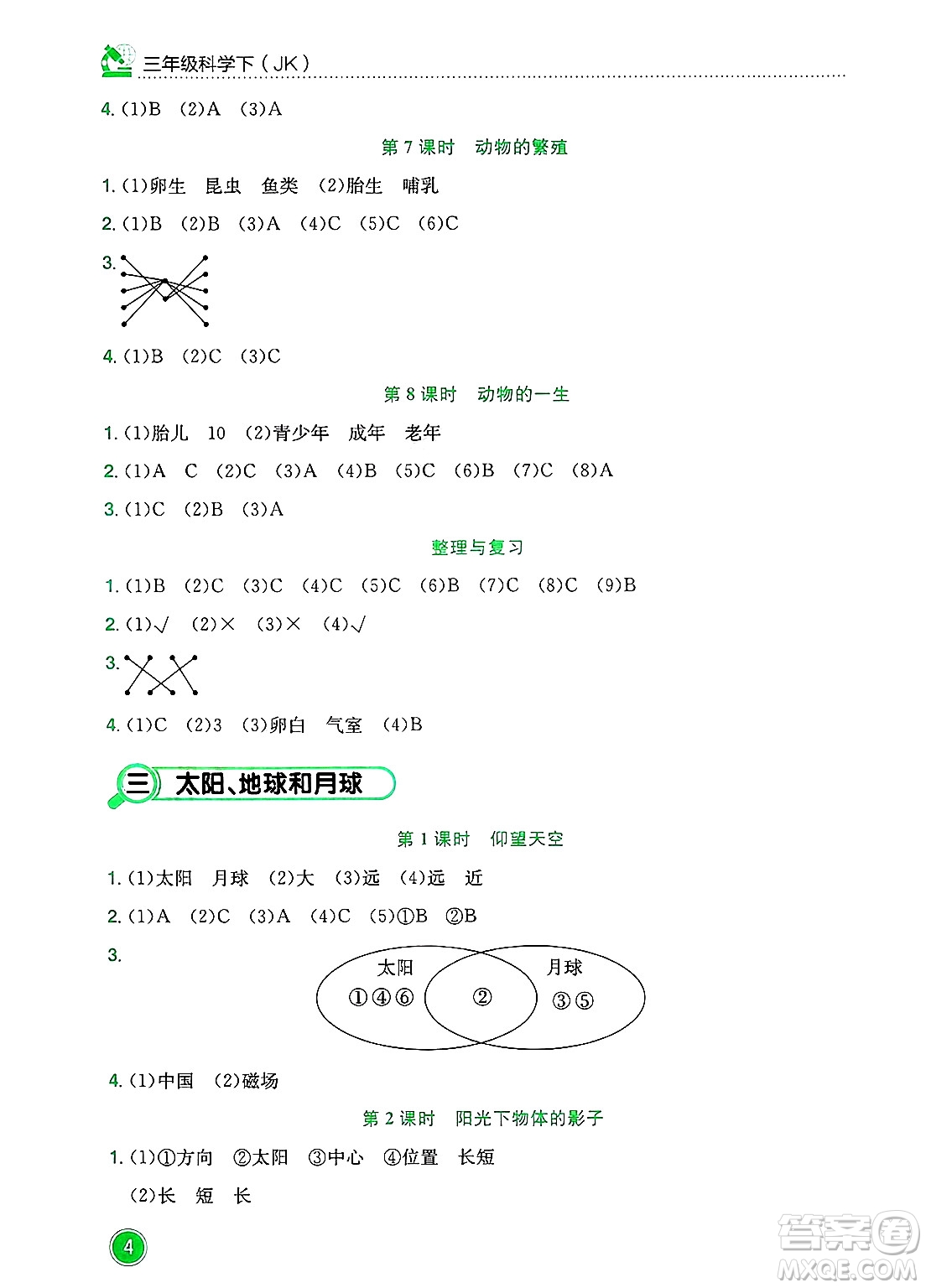 龍門書局2025年春黃岡小狀元作業(yè)本三年級(jí)科學(xué)下冊(cè)教科版答案