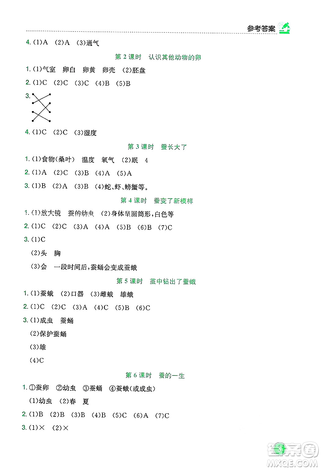龍門書局2025年春黃岡小狀元作業(yè)本三年級(jí)科學(xué)下冊(cè)教科版答案