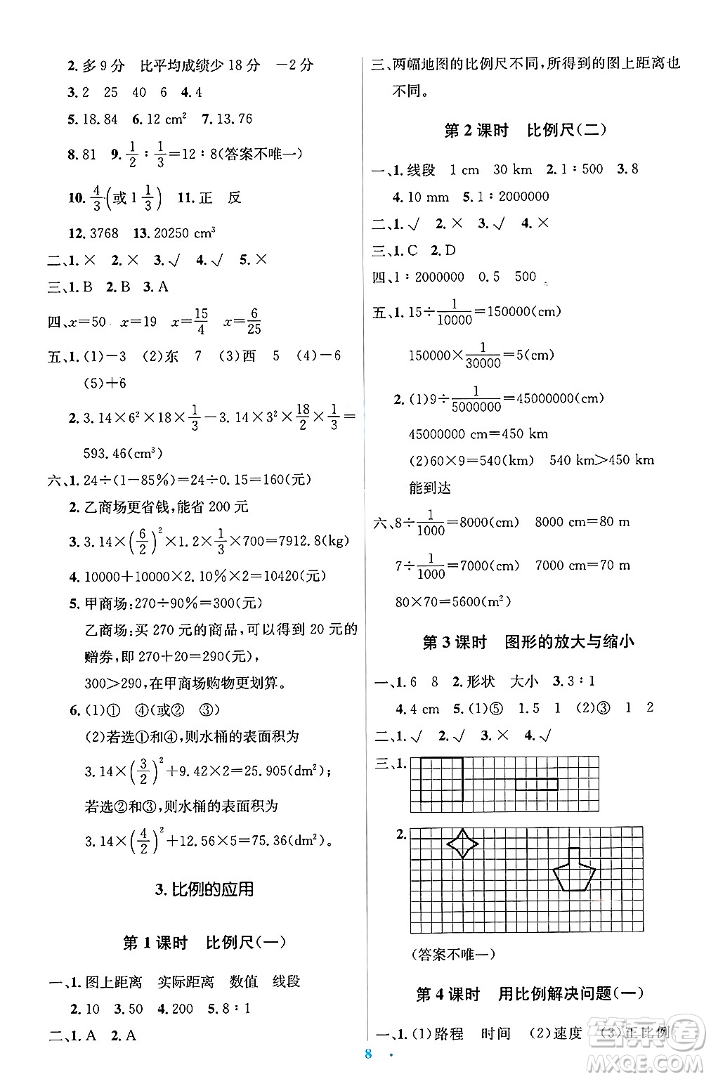 人民教育出版社2025年春人教金學(xué)典同步解析與測評學(xué)練考六年級數(shù)學(xué)下冊人教版答案