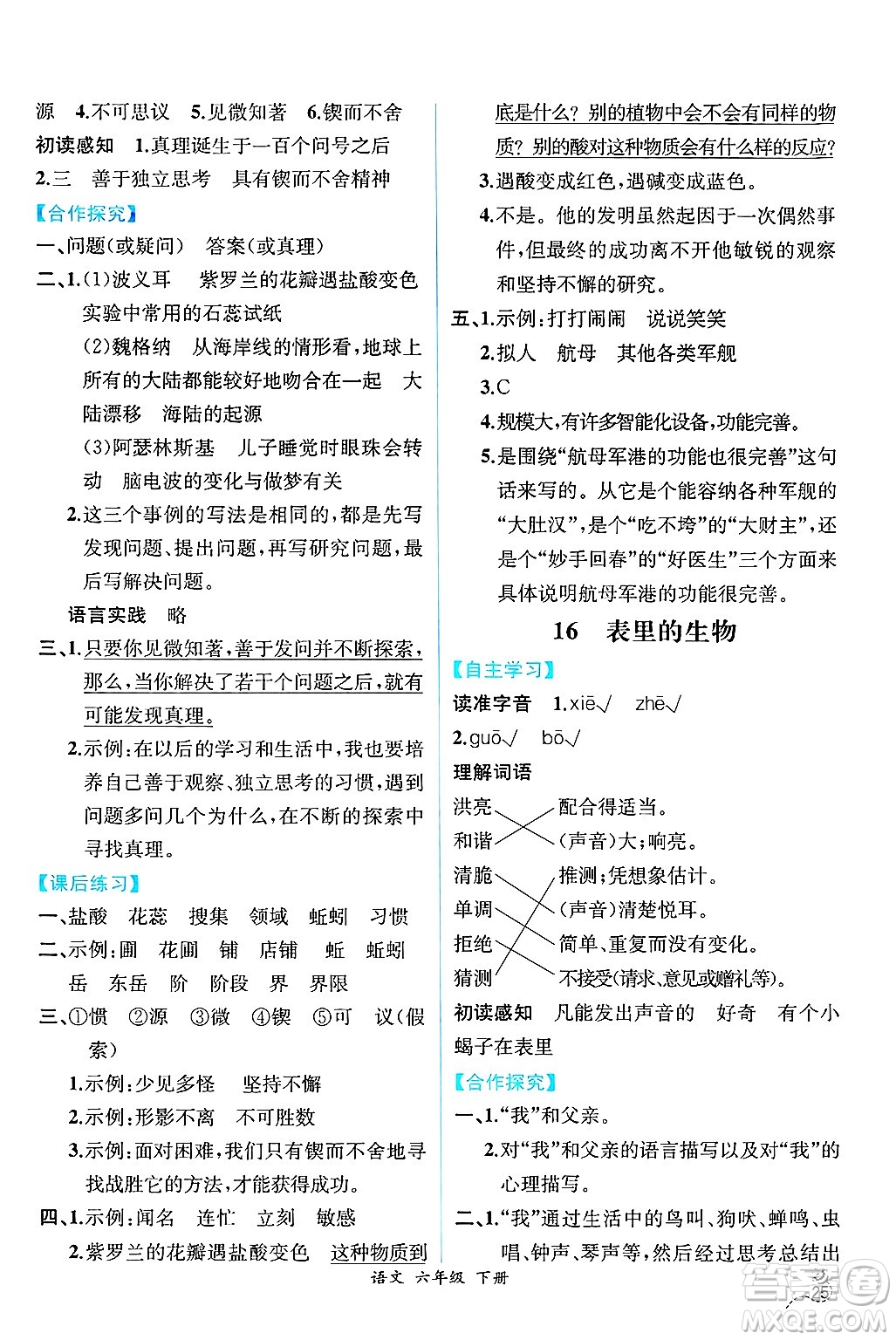人民教育出版社2025年春人教金學(xué)典同步練習(xí)冊(cè)同步解析與測(cè)評(píng)六年級(jí)語(yǔ)文下冊(cè)人教版云南專版答案