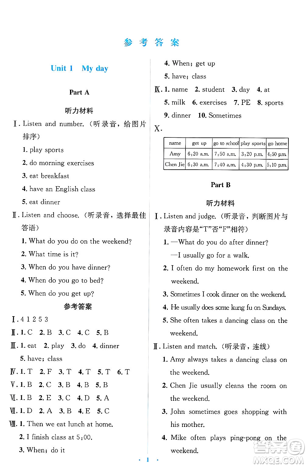 人民教育出版社2025年春人教金學(xué)典同步解析與測評學(xué)練考五年級英語下冊人教版答案