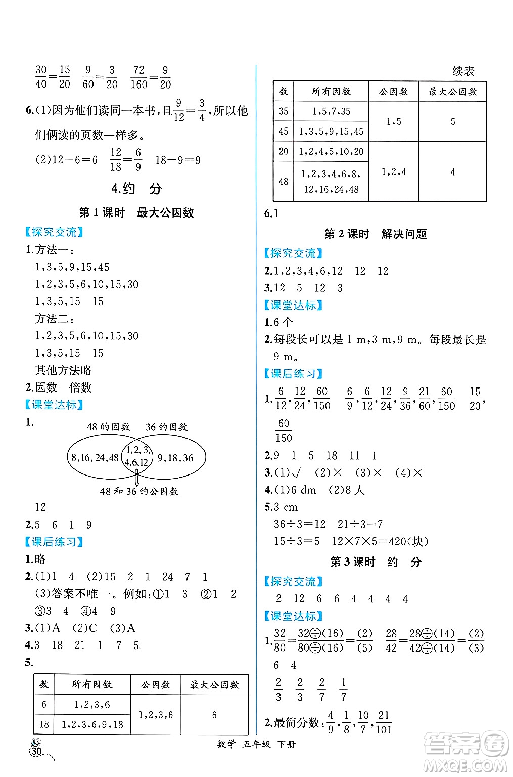 人民教育出版社2025年春人教金學(xué)典同步練習(xí)冊(cè)同步解析與測評(píng)五年級(jí)數(shù)學(xué)下冊(cè)人教版云南專版答案