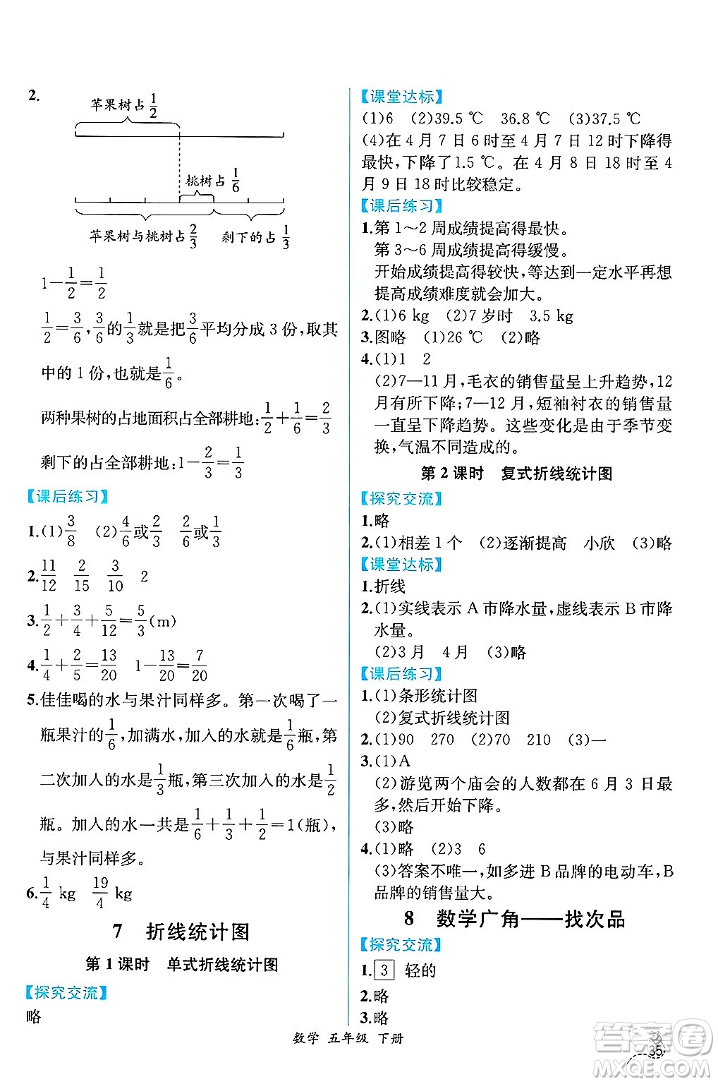 人民教育出版社2025年春人教金學(xué)典同步練習(xí)冊(cè)同步解析與測評(píng)五年級(jí)數(shù)學(xué)下冊(cè)人教版云南專版答案