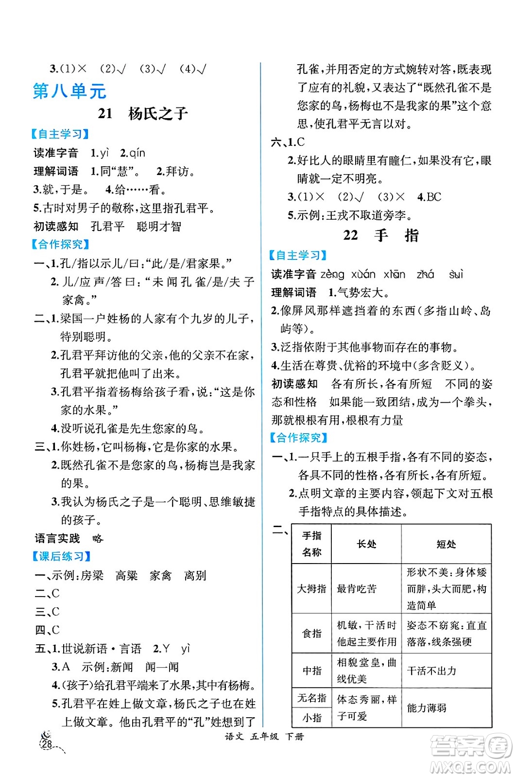 人民教育出版社2025年春人教金學(xué)典同步練習(xí)冊(cè)同步解析與測(cè)評(píng)五年級(jí)語文下冊(cè)人教版云南專版答案