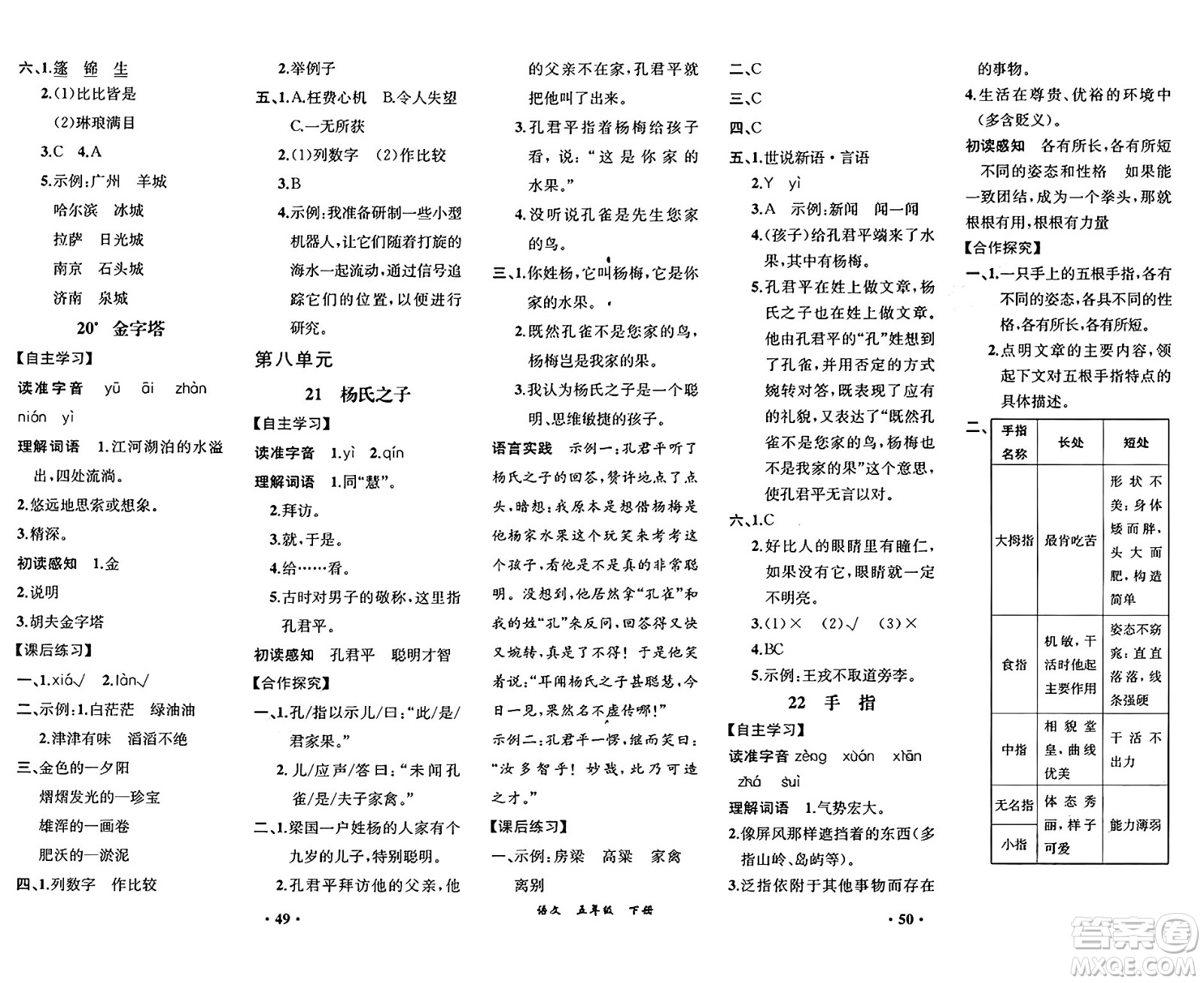 人民教育出版社2025年春人教金學(xué)典同步練習(xí)冊同步解析與測評(píng)課堂鞏固練習(xí)五年級(jí)語文下冊人教版重慶專版答案