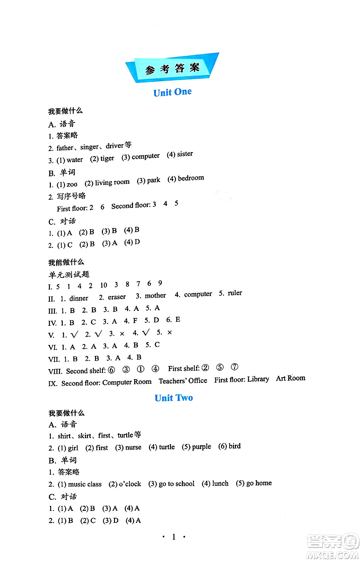 人民教育出版社2025年春人教金學(xué)典同步練習(xí)冊同步解析與測評(píng)四年級(jí)英語下冊人教PEP版三起點(diǎn)答案