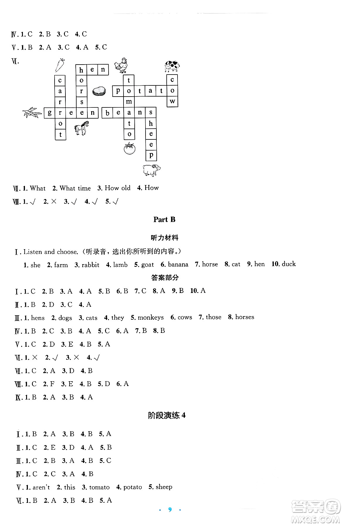 人民教育出版社2025年春人教金學(xué)典同步解析與測評學(xué)練考四年級英語下冊人教版答案