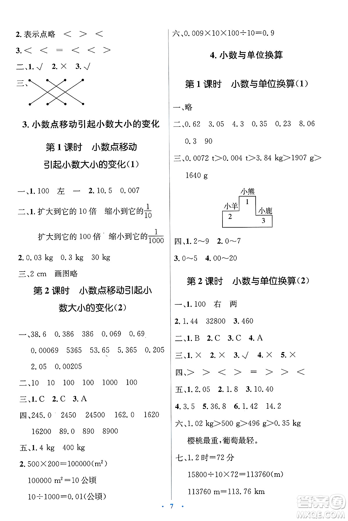 人民教育出版社2025年春人教金學典同步解析與測評學練考四年級數(shù)學下冊人教版答案