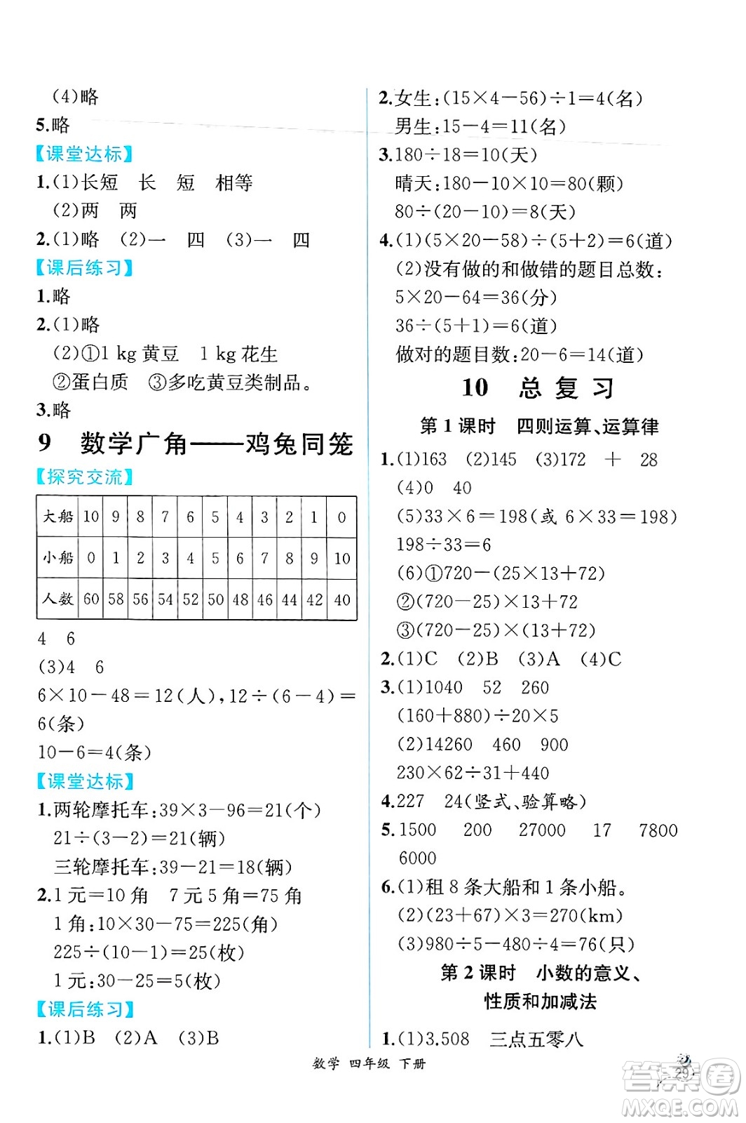 人民教育出版社2025年春人教金學(xué)典同步練習(xí)冊(cè)同步解析與測(cè)評(píng)四年級(jí)數(shù)學(xué)下冊(cè)人教版云南專版答案