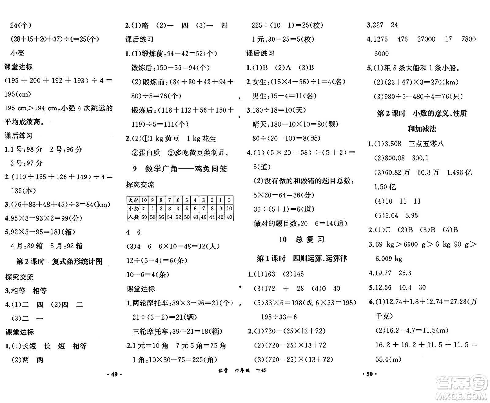 人民教育出版社2025年春勝券在握同步練習(xí)冊同步解析與測評課堂鞏固練習(xí)四年級數(shù)學(xué)下冊人教版重慶專版答案