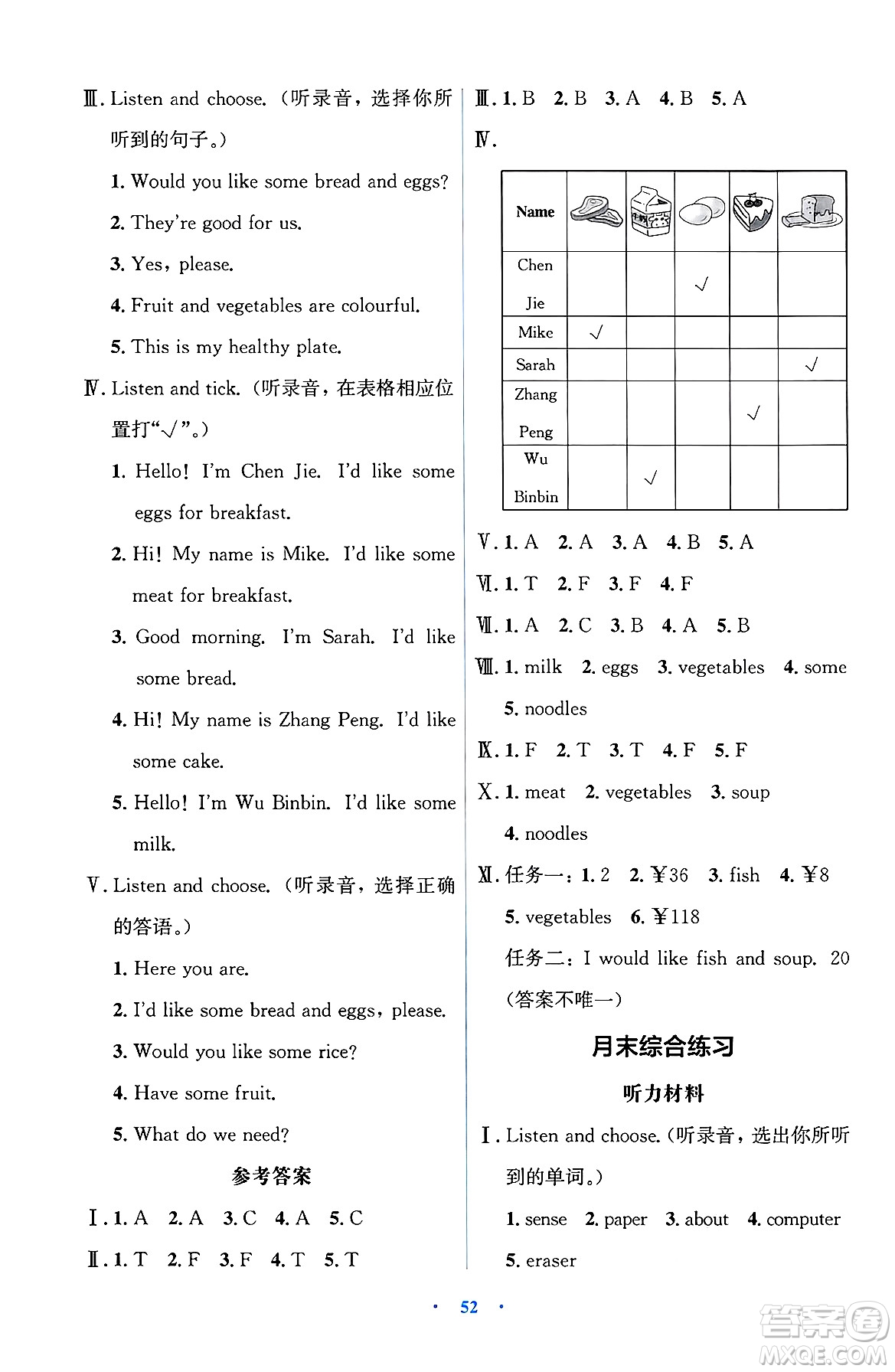 人民教育出版社2025年春人教金學(xué)典同步解析與測評學(xué)練考三年級英語下冊人教版吉林專版答案