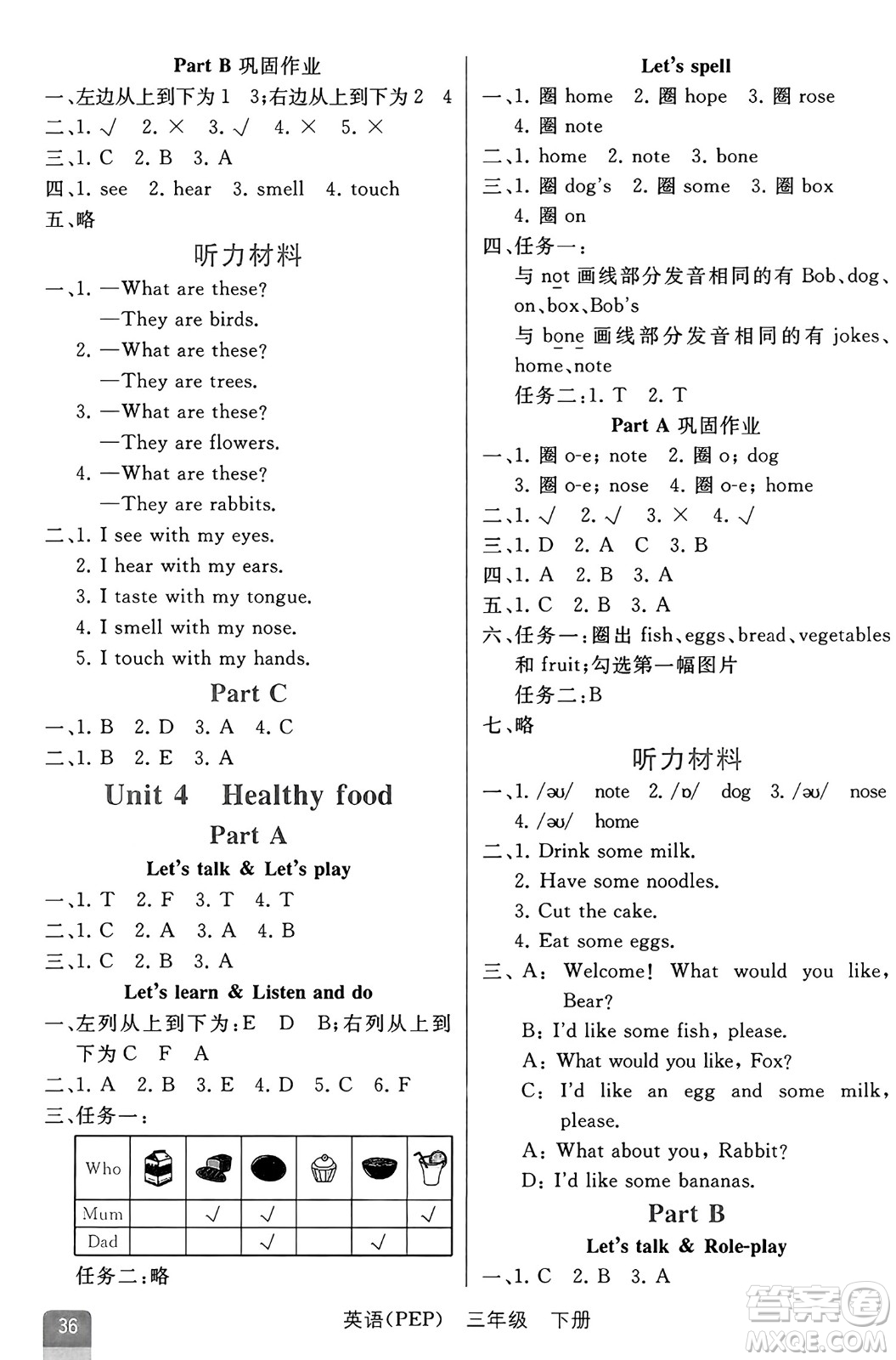 人民教育出版社2025年春勝券在握同步練習(xí)冊同步解析與測評課堂鞏固練習(xí)三年級英語下冊人教PEP版重慶專版答案