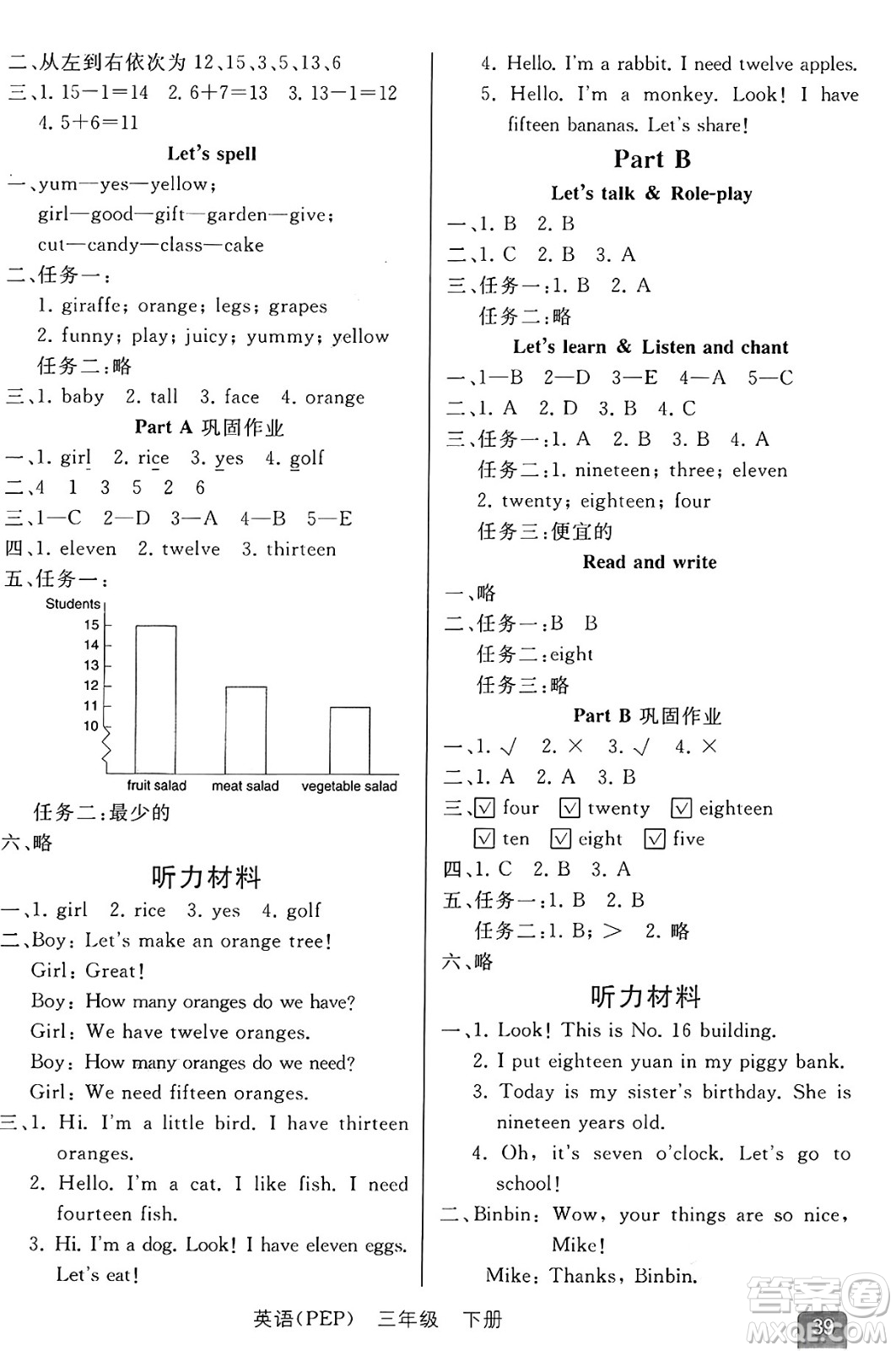 人民教育出版社2025年春勝券在握同步練習(xí)冊同步解析與測評課堂鞏固練習(xí)三年級英語下冊人教PEP版重慶專版答案