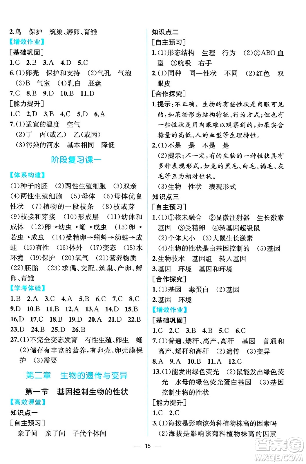 人民教育出版社2025年春人教金學(xué)典同步練習(xí)冊(cè)同步解析與測(cè)評(píng)八年級(jí)生物下冊(cè)人教版云南專版答案