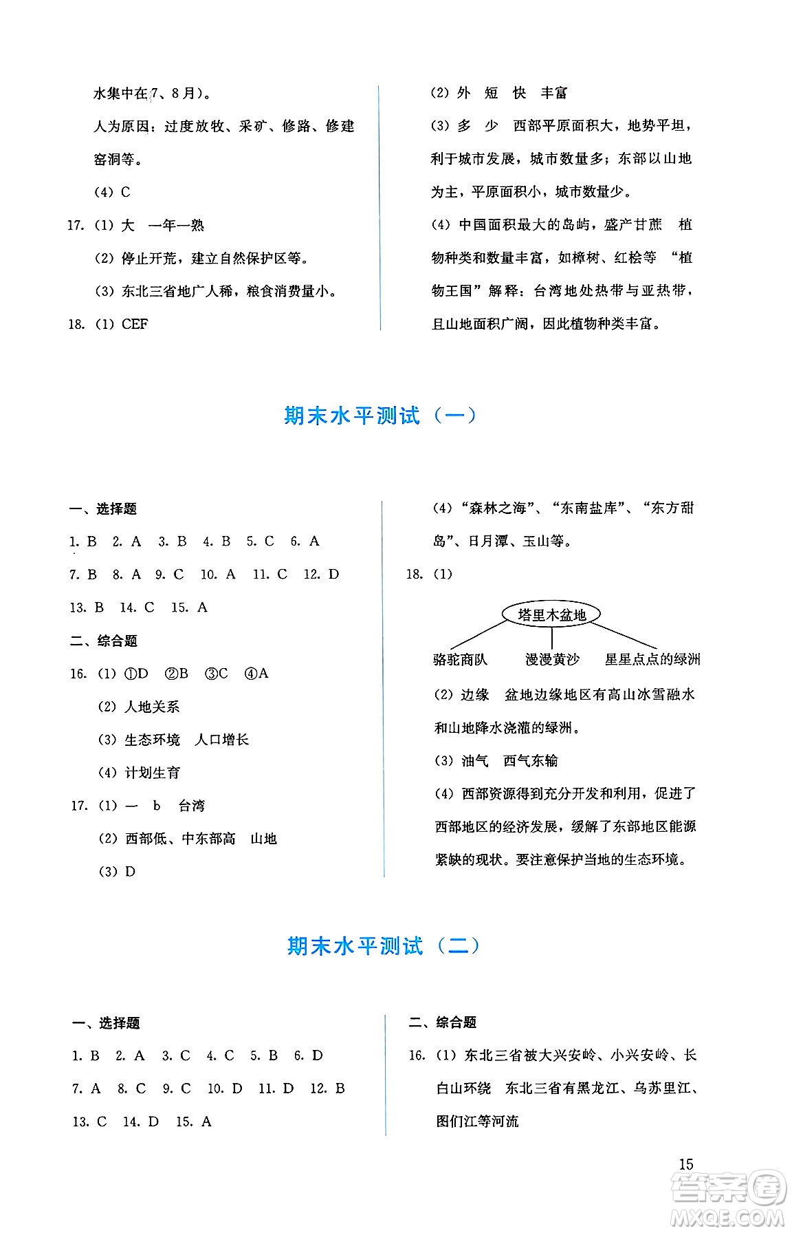 人民教育出版社2025年春人教金學典同步練習冊同步解析與測評八年級地理下冊人教版答案