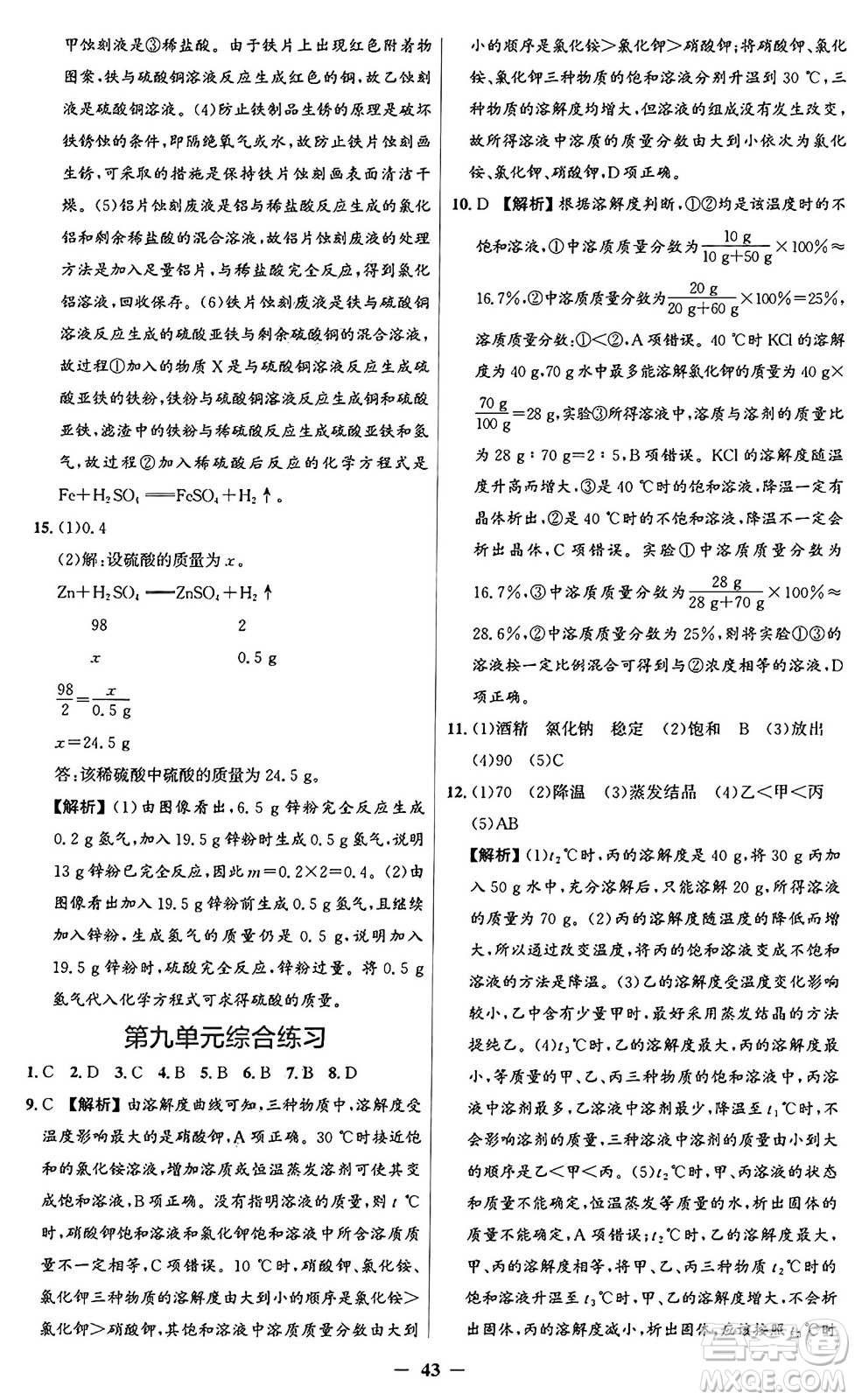 人民教育出版社2025年春同步解析與測評(píng)學(xué)練考九年級(jí)化學(xué)下冊(cè)人教版廣東專版答案