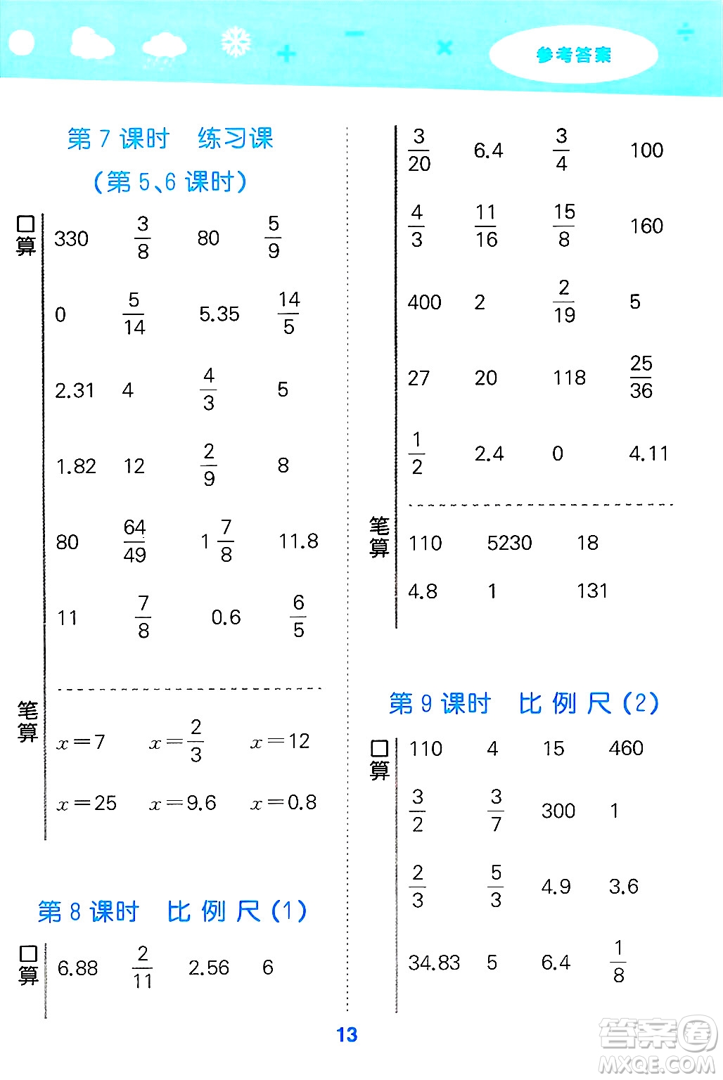 山東教育出版社2025秋小兒郎小學(xué)口算大通關(guān)六年級數(shù)學(xué)下冊人教版答案