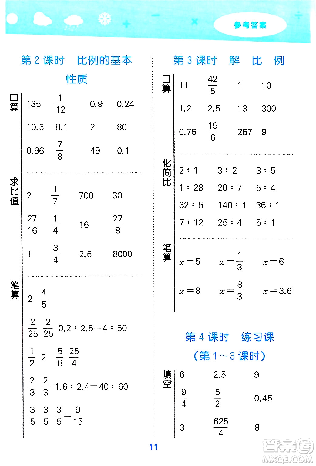 山東教育出版社2025秋小兒郎小學(xué)口算大通關(guān)六年級數(shù)學(xué)下冊人教版答案