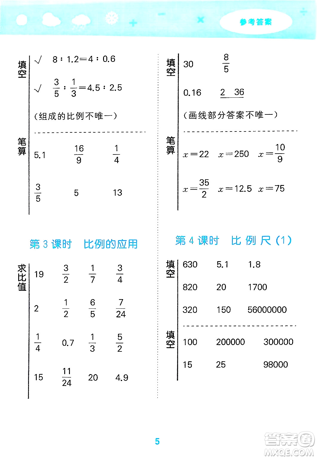 地質(zhì)出版社2025年春小兒郎小學(xué)口算大通關(guān)六年級(jí)數(shù)學(xué)下冊北師大版答案