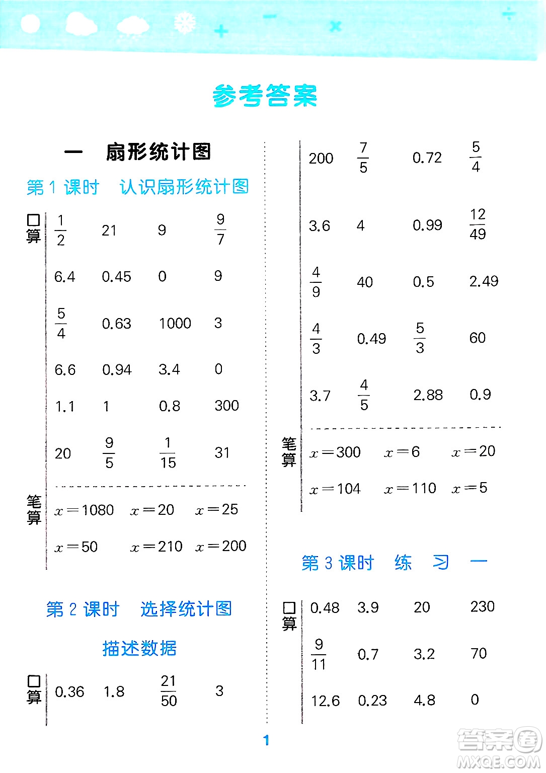 地質(zhì)出版社2025年春小兒郎小學口算大通關(guān)六年級數(shù)學下冊蘇教版答案